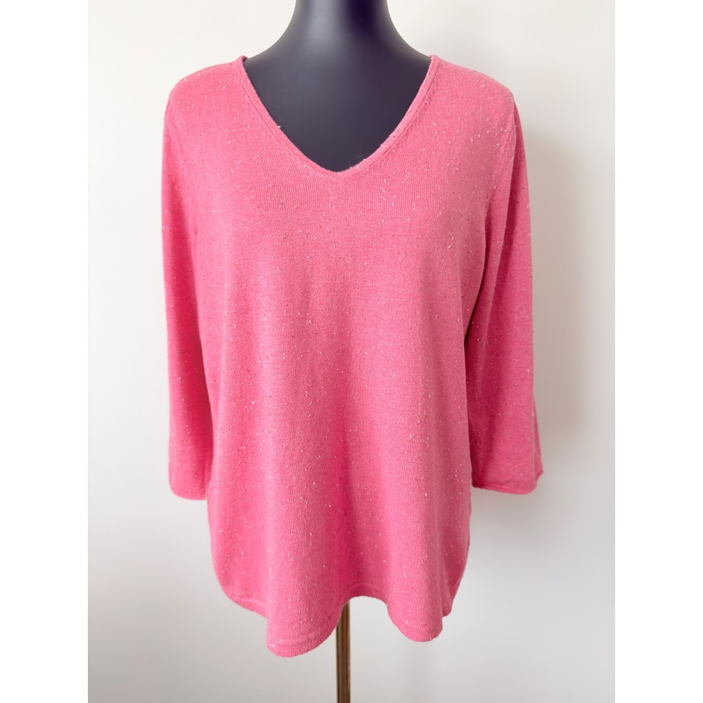 J. Jill Pink Flecked V-Neck Three Quarter Sleeve Sweater Large Petite